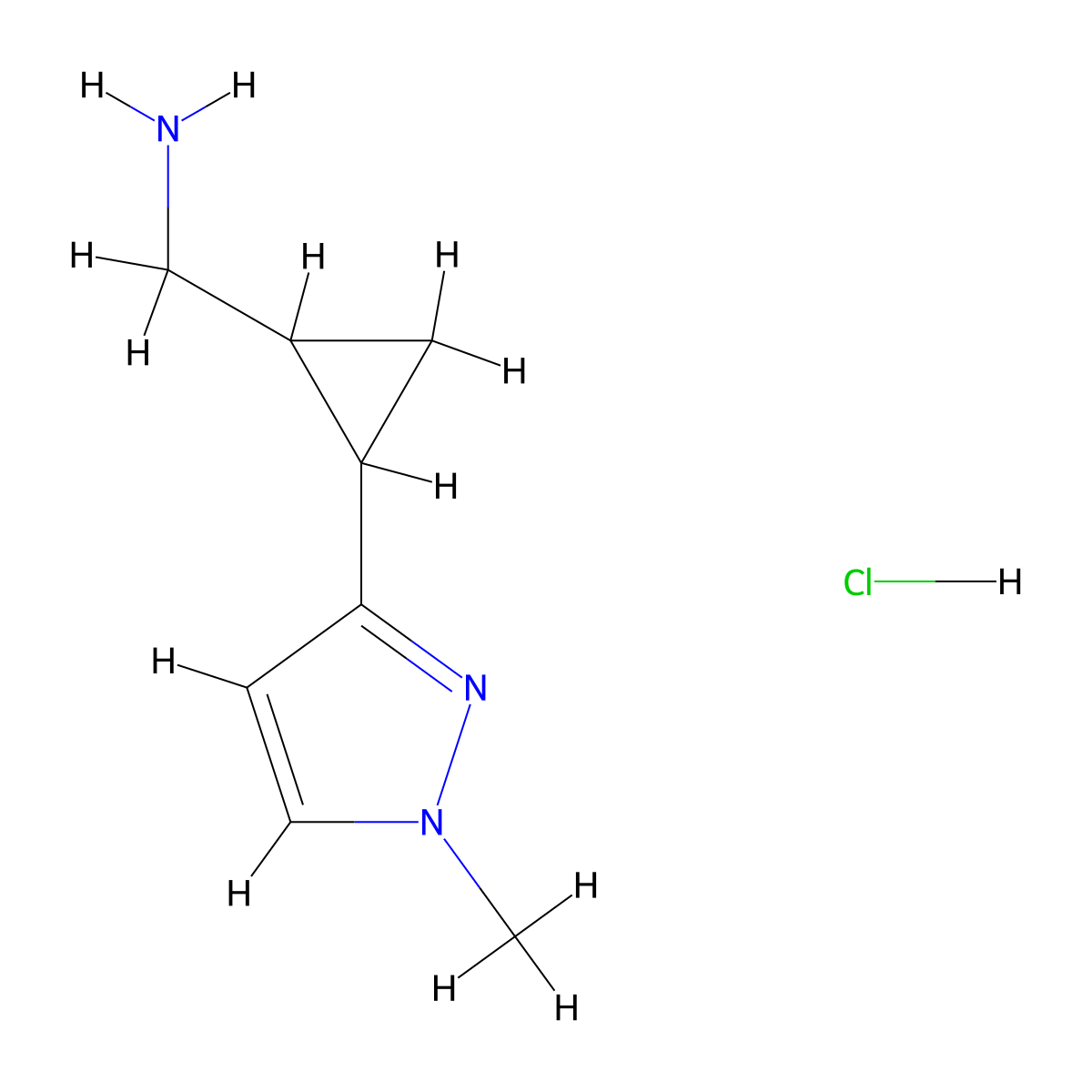 [2-(1-methyl-1H-pyrazol-3-yl)cyclopropyl]methanamine hydrochloride molecular structure, CAS 2097857-66-2