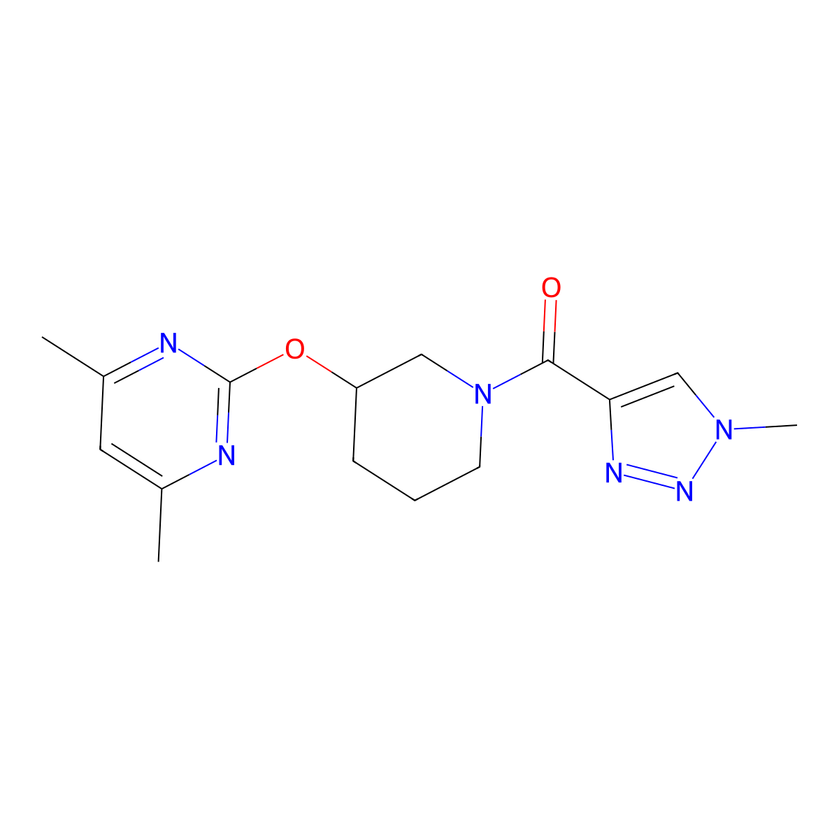 (3-((4,6-dimethylpyrimidin-2-yl)oxy)piperidin-1-yl)(1-methyl-1H-1,2,3-triazol-4-yl)methanone molecular structure, CAS 2097857-68-4