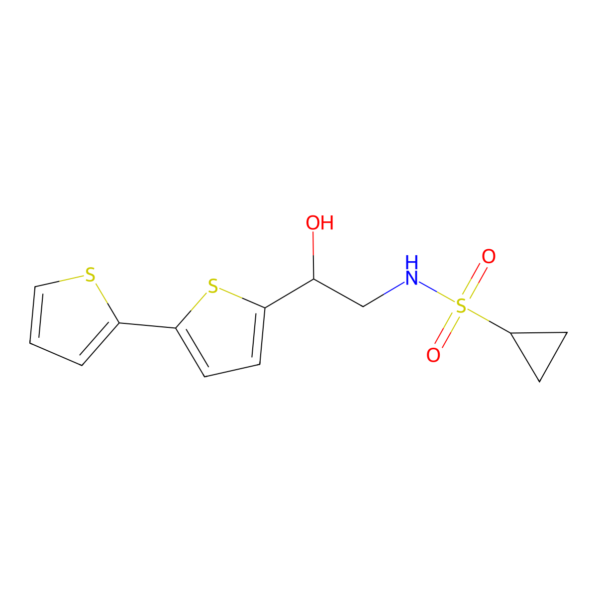 N-(2-{[2,2'-bithiophene]-5-yl}-2-hydroxyethyl)cyclopropanesulfonamide molecular structure, CAS 2097857-70-8