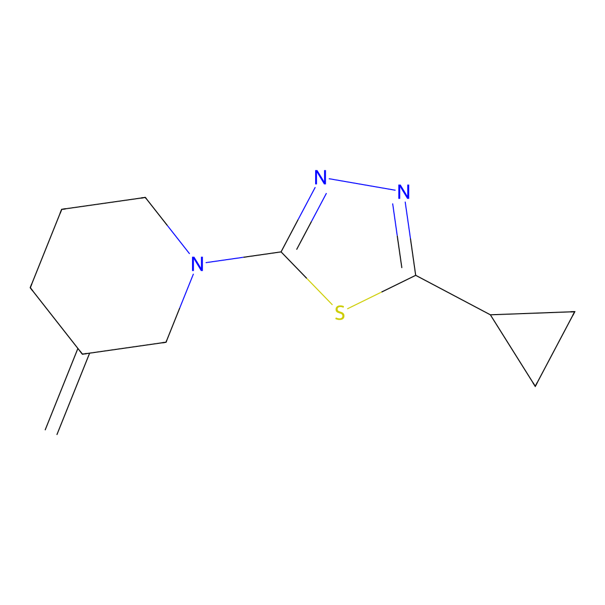 2-Cyclopropyl-5-(3-methylenepiperidin-1-yl)-1,3,4-thiadiazole molecular structure, CAS 2097857-78-6