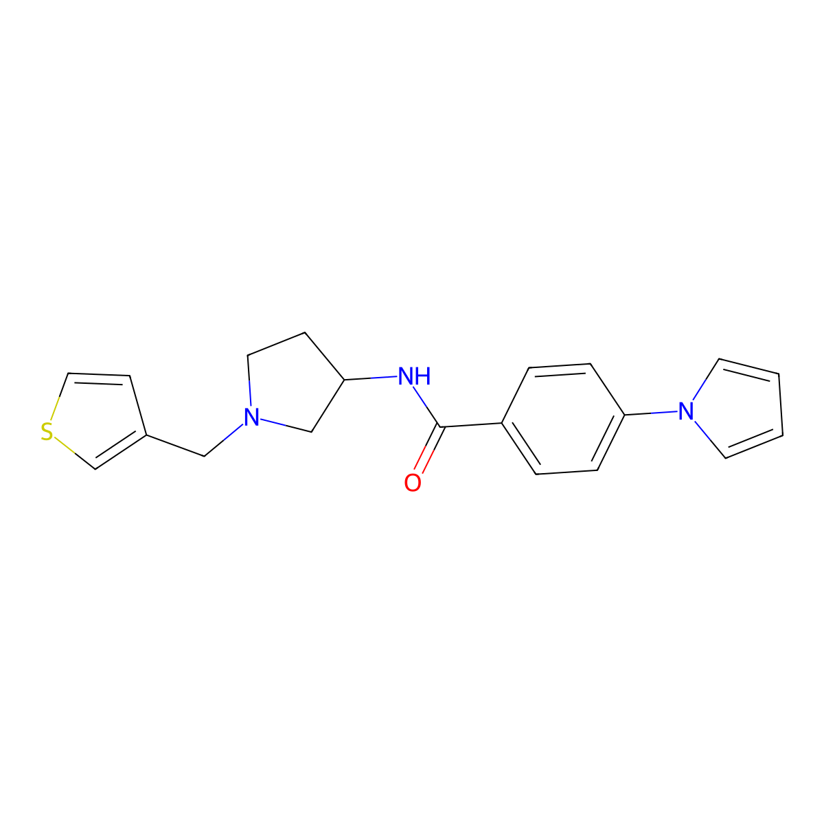 4-(1H-pyrrol-1-yl)-N-{1-[(thiophen-3-yl)methyl]pyrrolidin-3-yl}benzamide molecular structure, CAS 2097857-81-1
