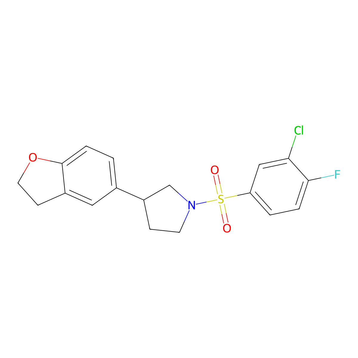 1-(3-Chloro-4-fluorobenzenesulfonyl)-3-(2,3-dihydro-1-benzofuran-5-yl)pyrrolidine molecular structure, CAS 2097857-82-2