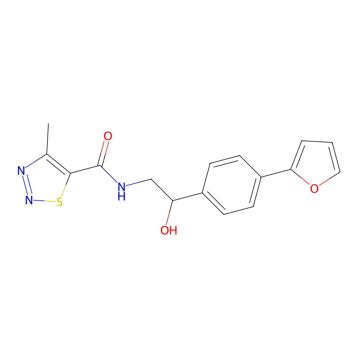 N-{2-[4-(furan-2-yl)phenyl]-2-hydroxyethyl}-4-methyl-1,2,3-thiadiazole-5-carboxamide molecular structure, CAS 2097857-94-6