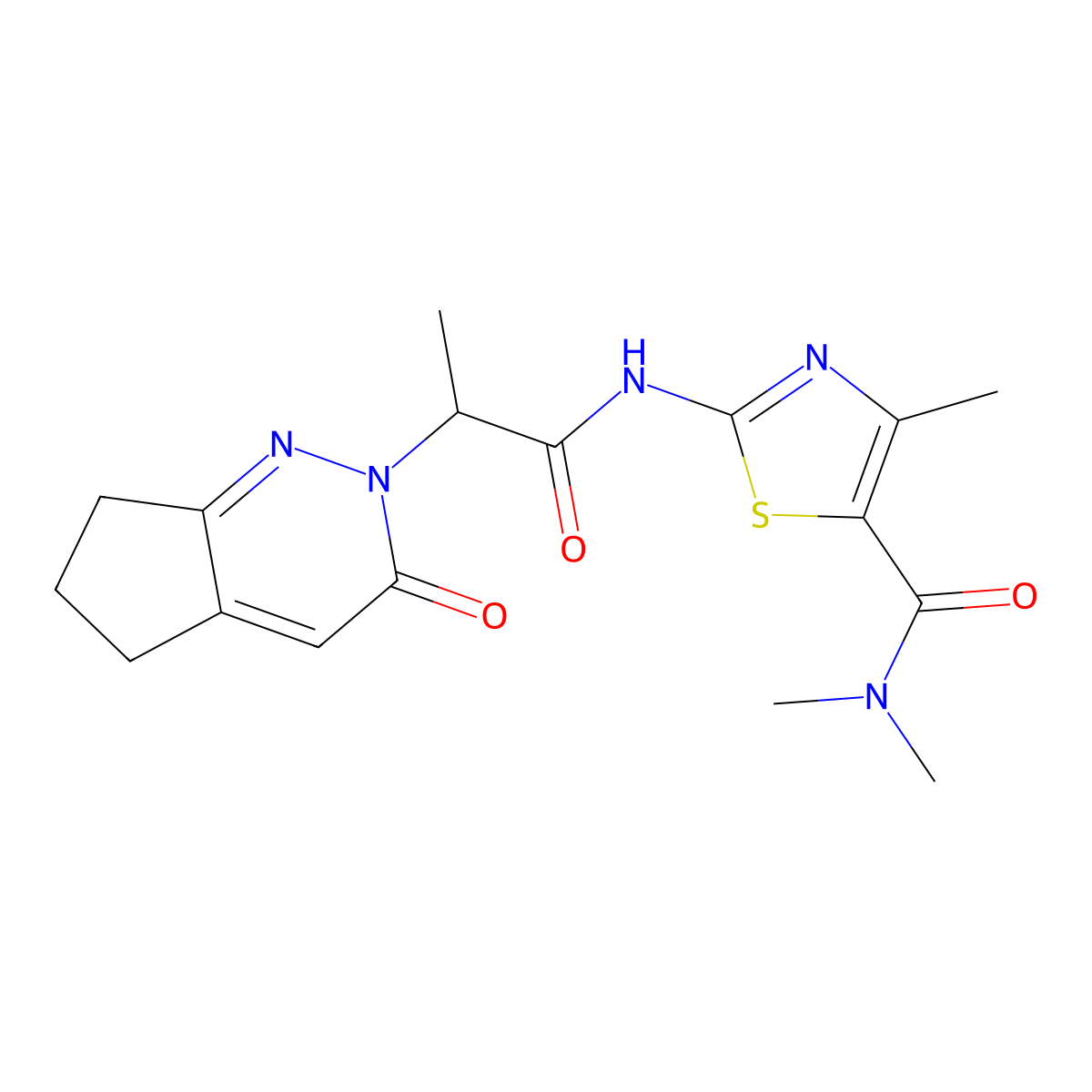N,N,4-trimethyl-2-(2-(3-oxo-3,5,6,7-tetrahydro-2H-cyclopenta[c]pyridazin-2-yl)propanamido)thiazole-5-carboxamide molecular structure, CAS 2097857-95-7