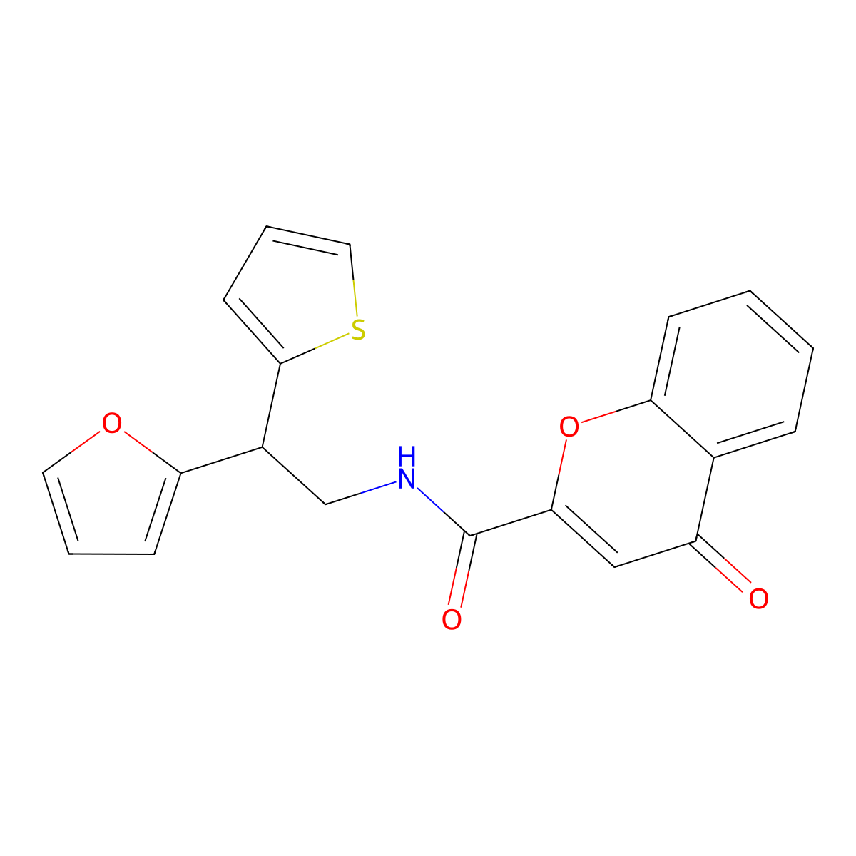 N-[2-(furan-2-yl)-2-(thiophen-2-yl)ethyl]-4-oxo-4H-chromene-2-carboxamide molecular structure, CAS 2097858-01-8