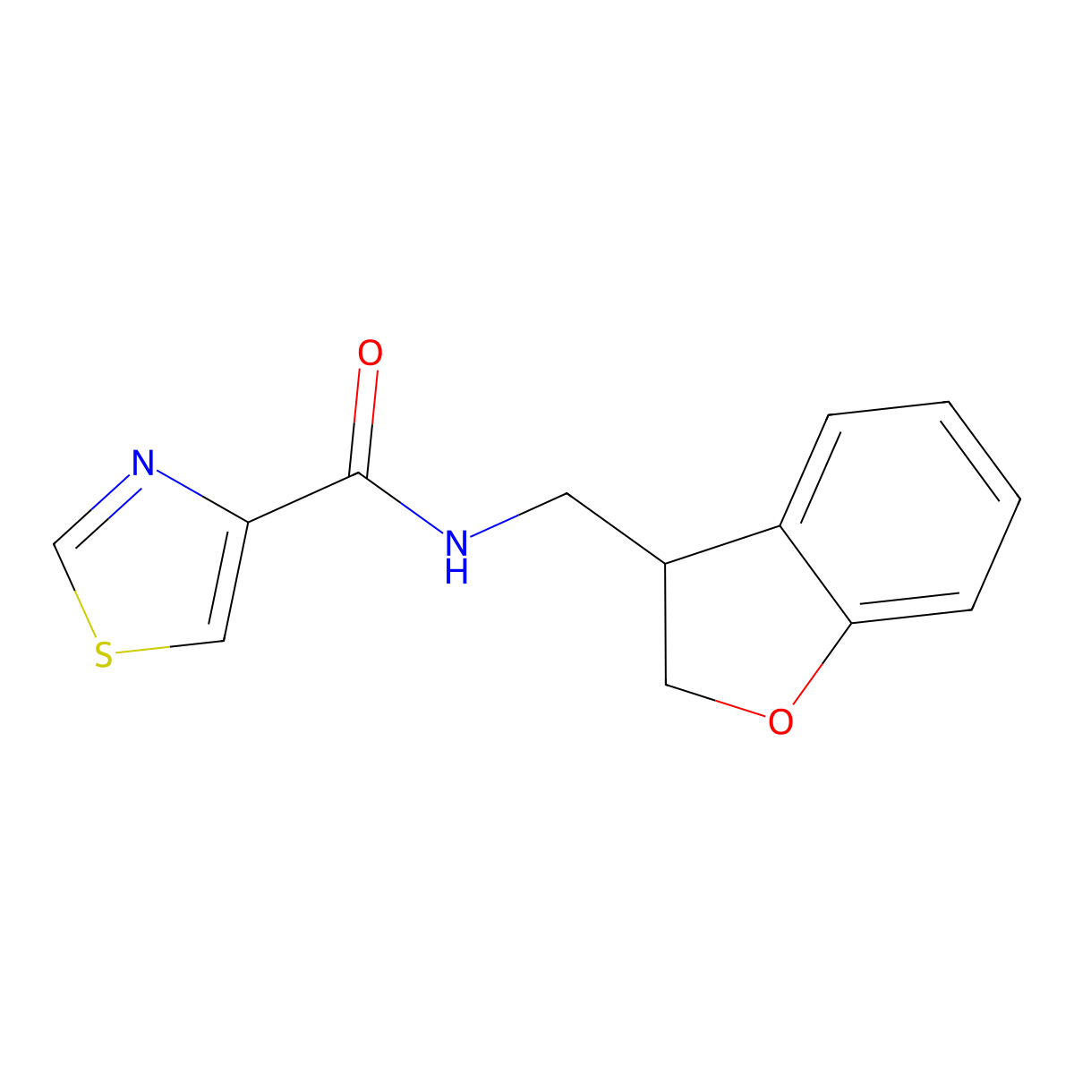 N-[(2,3-dihydro-1-benzofuran-3-yl)methyl]-1,3-thiazole-4-carboxamide molecular structure, CAS 2097858-02-9