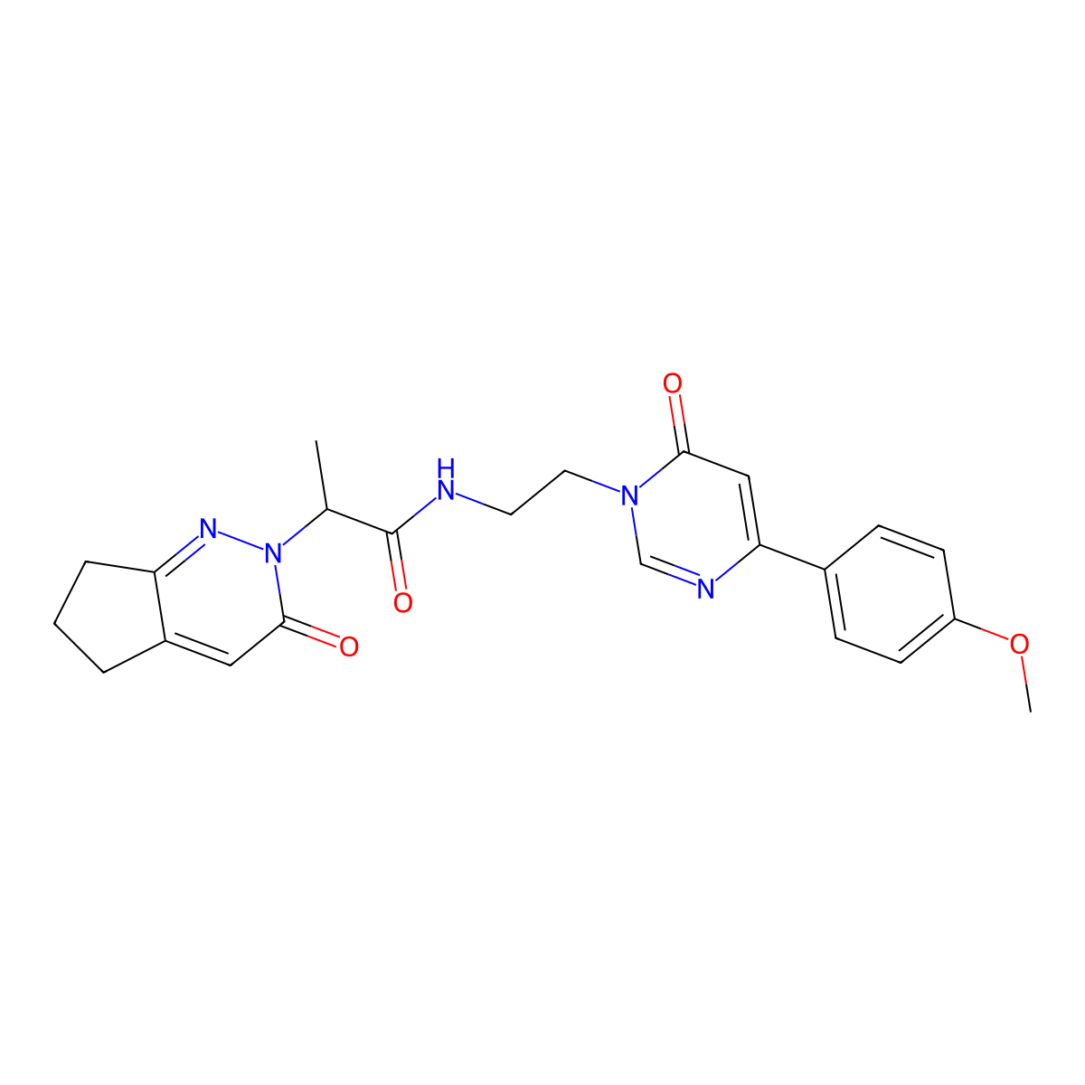 N-(2-(4-(4-methoxyphenyl)-6-oxopyrimidin-1(6H)-yl)ethyl)-2-(3-oxo-3,5,6,7-tetrahydro-2H-cyclopenta[c]pyridazin-2-yl)propanamide molecular structure, CAS 2097858-04-1