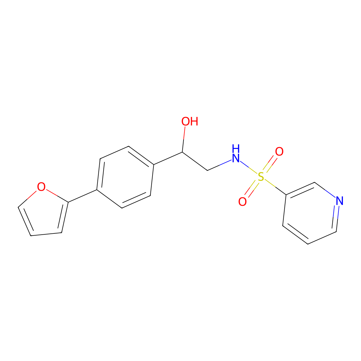 2-[4-(furan-2-yl)phenyl]-2-hydroxy-S-(pyridin-3-yl)ethane-1-sulfonamido molecular structure, CAS 2097858-06-3
