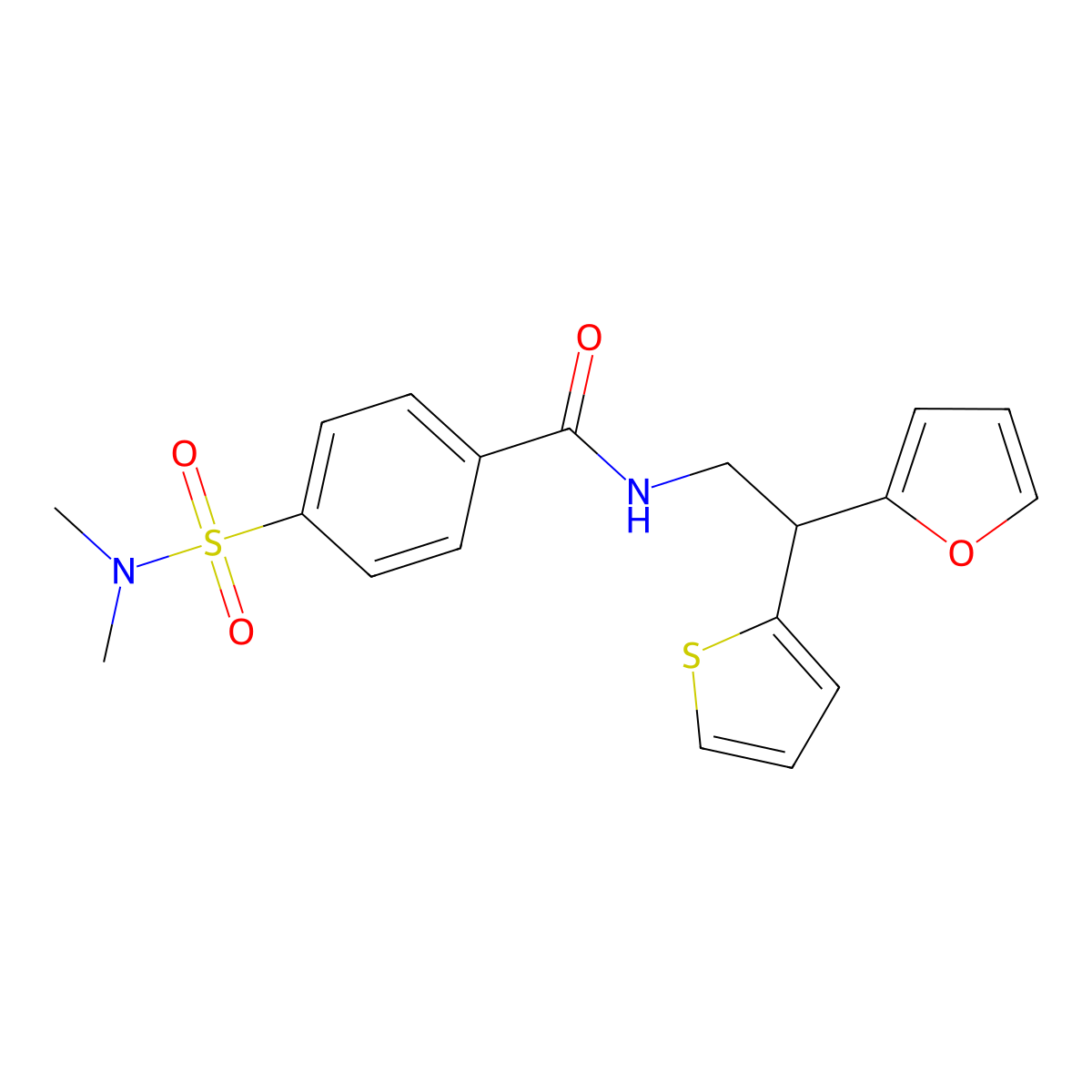 4-(dimethylsulfamoyl)-N-[2-(furan-2-yl)-2-(thiophen-2-yl)ethyl]benzamide molecular structure, CAS 2097858-07-4
