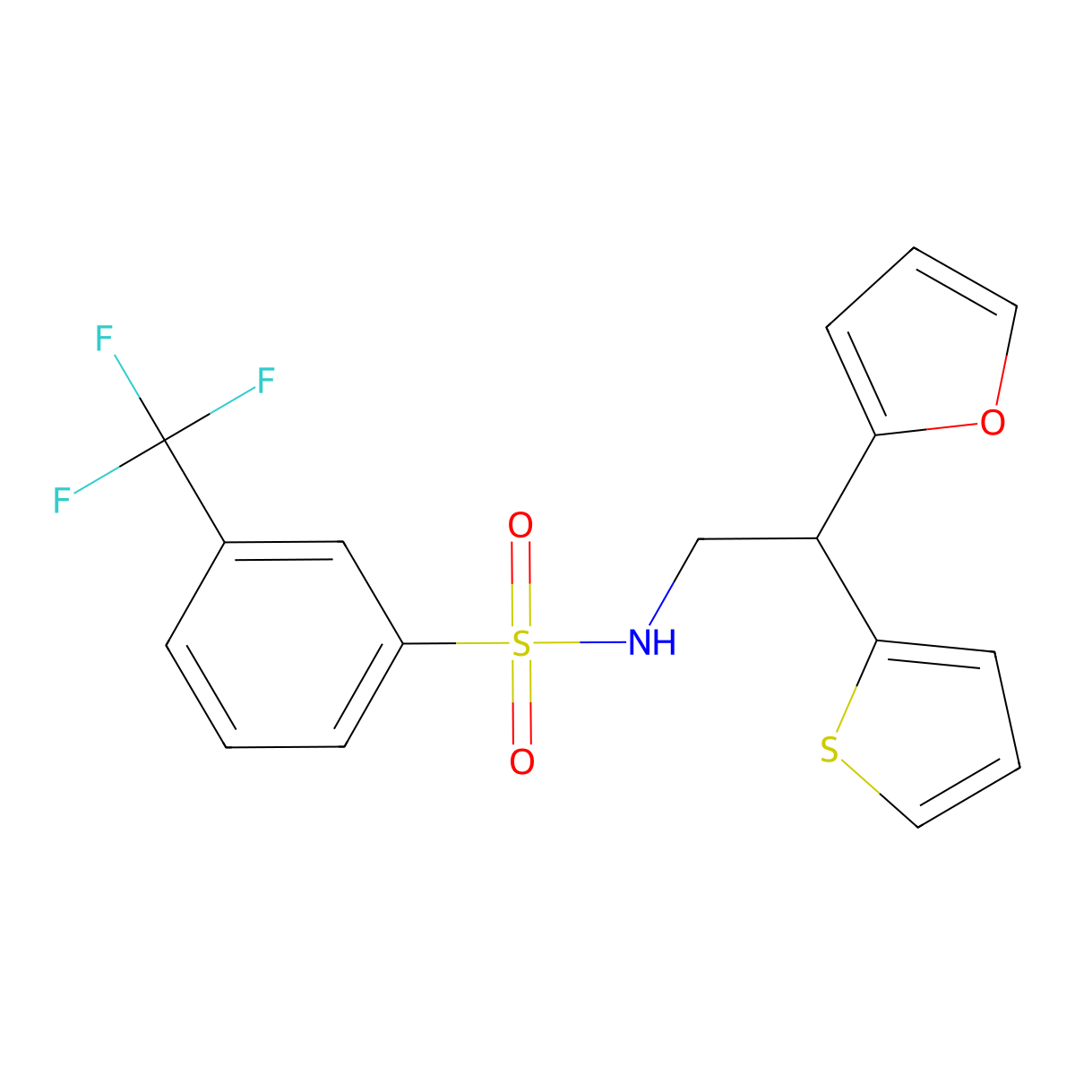N-[2-(furan-2-yl)-2-(thiophen-2-yl)ethyl]-3-(trifluoromethyl)benzene-1-sulfonamide molecular structure, CAS 2097858-11-0