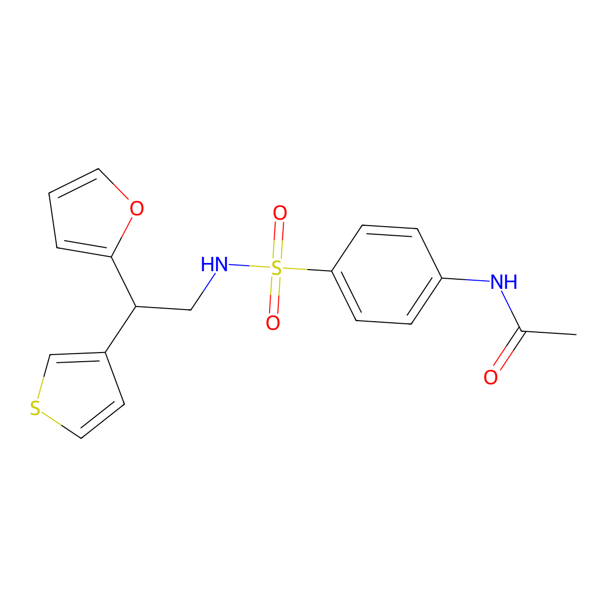 N-(4-{[2-(furan-2-yl)-2-(thiophen-3-yl)ethyl]sulfamoyl}phenyl)acetamide molecular structure, CAS 2097858-19-8