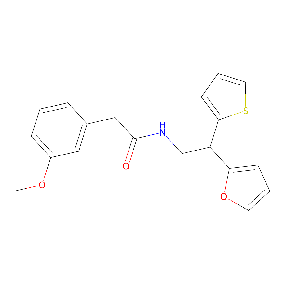 N-[2-(furan-2-yl)-2-(thiophen-2-yl)ethyl]-2-(3-methoxyphenyl)acetamide molecular structure, CAS 2097858-27-8
