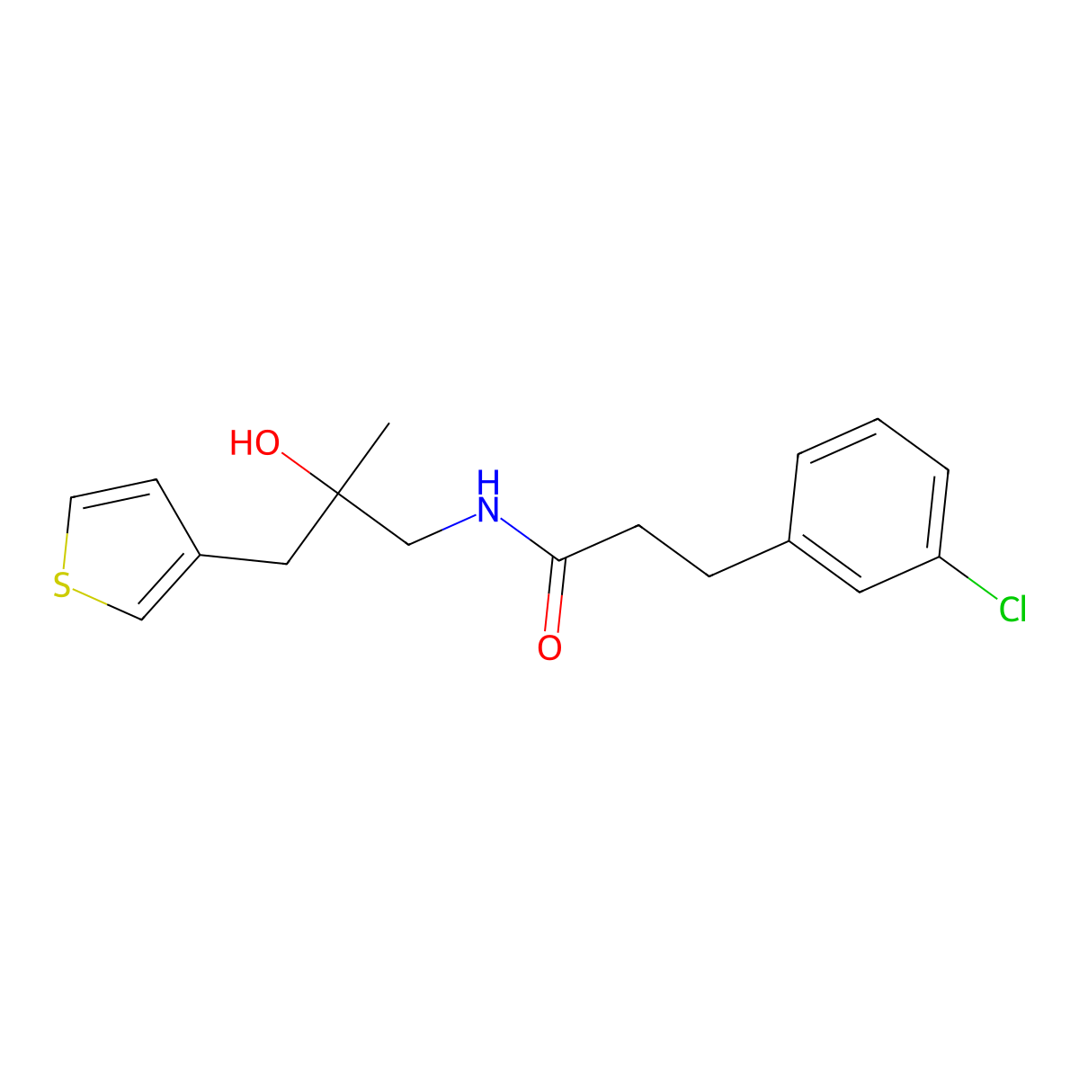 3-(3-chlorophenyl)-N-{2-hydroxy-2-[(thiophen-3-yl)methyl]propyl}propanamide molecular structure, CAS 2097858-28-9