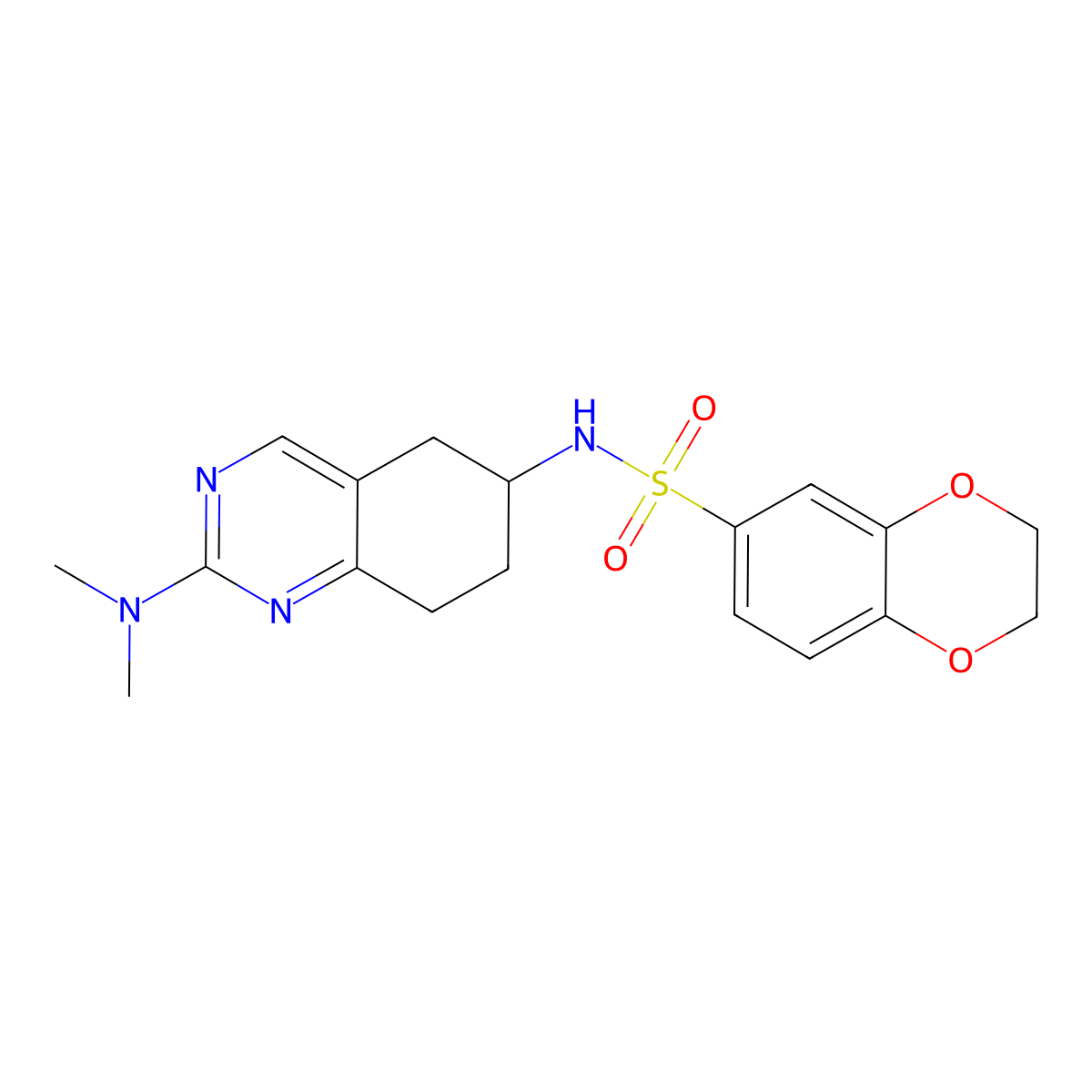 N-[2-(dimethylamino)-5,6,7,8-tetrahydroquinazolin-6-yl]-2,3-dihydro-1,4-benzodioxine-6-sulfonamide molecular structure, CAS 2097858-29-0