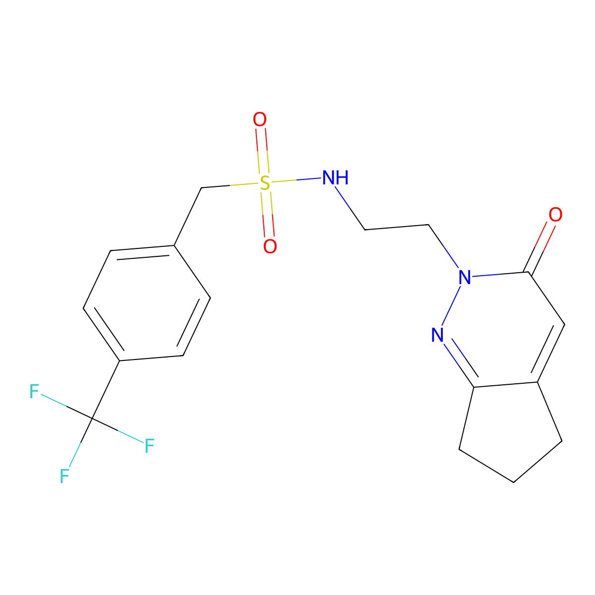 N-(2-(3-oxo-3,5,6,7-tetrahydro-2H-cyclopenta[c]pyridazin-2-yl)ethyl)-1-(4-(trifluoromethyl)phenyl)methanesulfonamide molecular structure, CAS 2097858-34-7