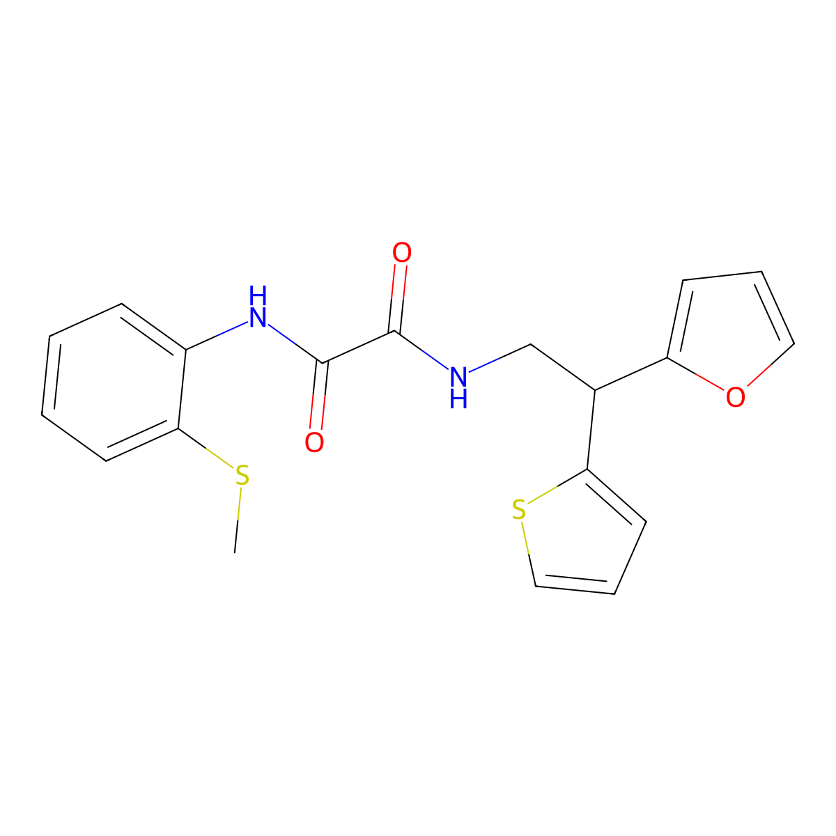 N-[2-(furan-2-yl)-2-(thiophen-2-yl)ethyl]-N'-[2-(methylsulfanyl)phenyl]ethanediamide molecular structure, CAS 2097858-38-1