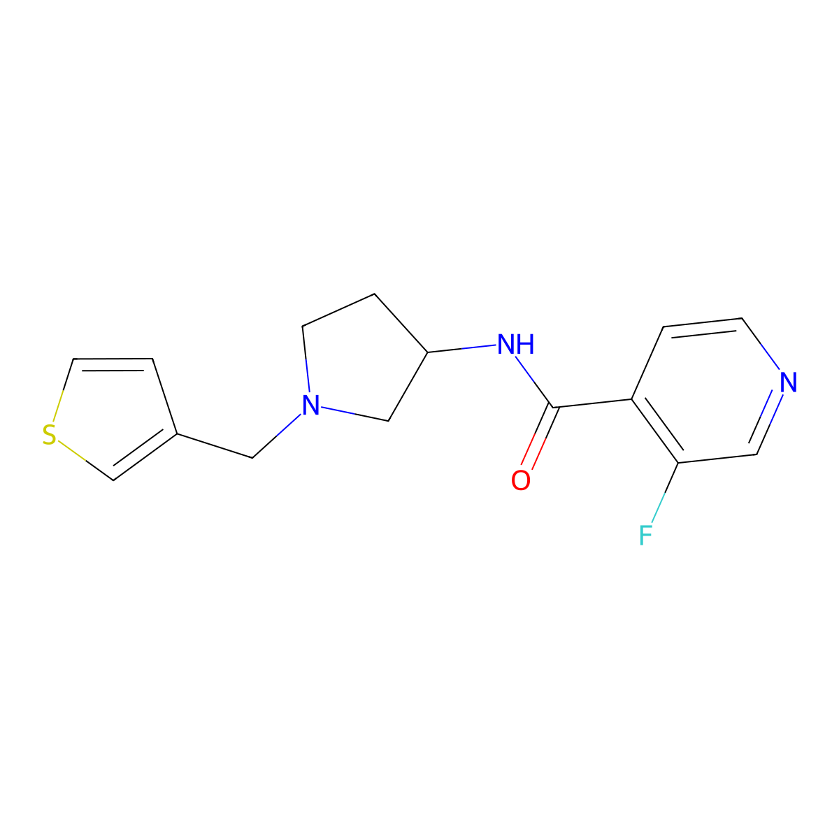 3-fluoro-N-{1-[(thiophen-3-yl)methyl]pyrrolidin-3-yl}pyridine-4-carboxamide molecular structure, CAS 2097858-41-6
