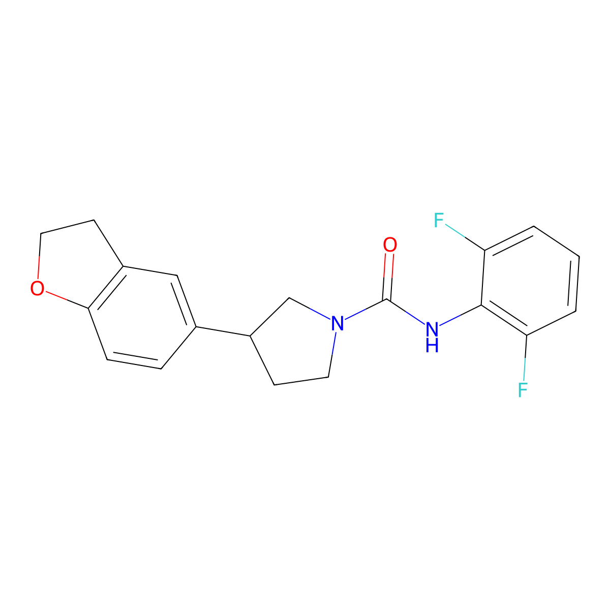N-(2,6-difluorophenyl)-3-(2,3-dihydro-1-benzofuran-5-yl)pyrrolidine-1-carboxamide molecular structure, CAS 2097858-47-2