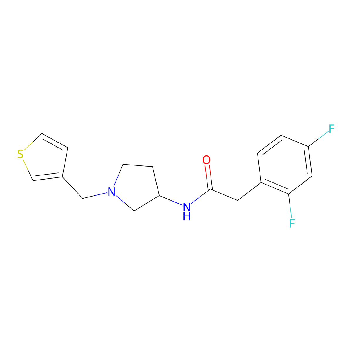 2-(2,4-difluorophenyl)-N-{1-[(thiophen-3-yl)methyl]pyrrolidin-3-yl}acetamide molecular structure, CAS 2097858-48-3