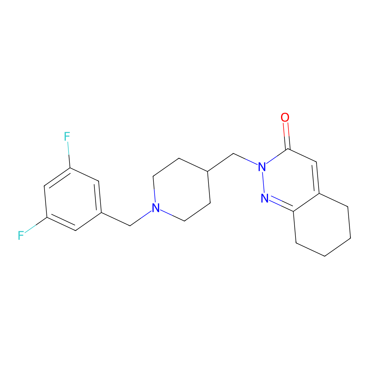 2-({1-[(3,5-Difluorophenyl)methyl]piperidin-4-yl}methyl)-2,3,5,6,7,8-hexahydrocinnolin-3-one molecular structure, CAS 2097858-49-4