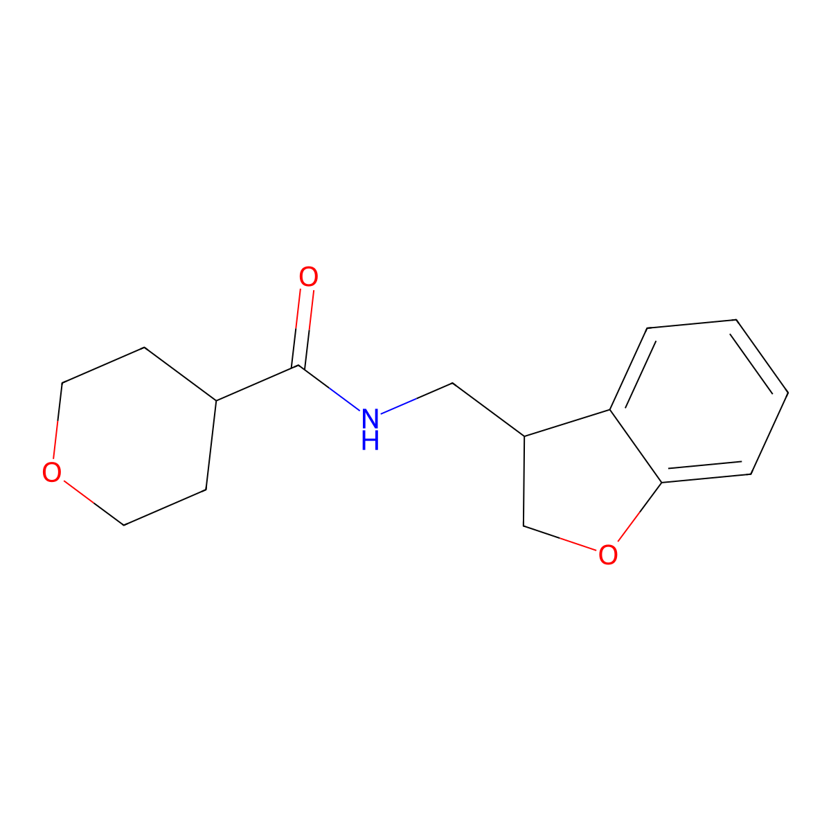 N-[(2,3-dihydro-1-benzofuran-3-yl)methyl]oxane-4-carboxamide molecular structure, CAS 2097858-54-1