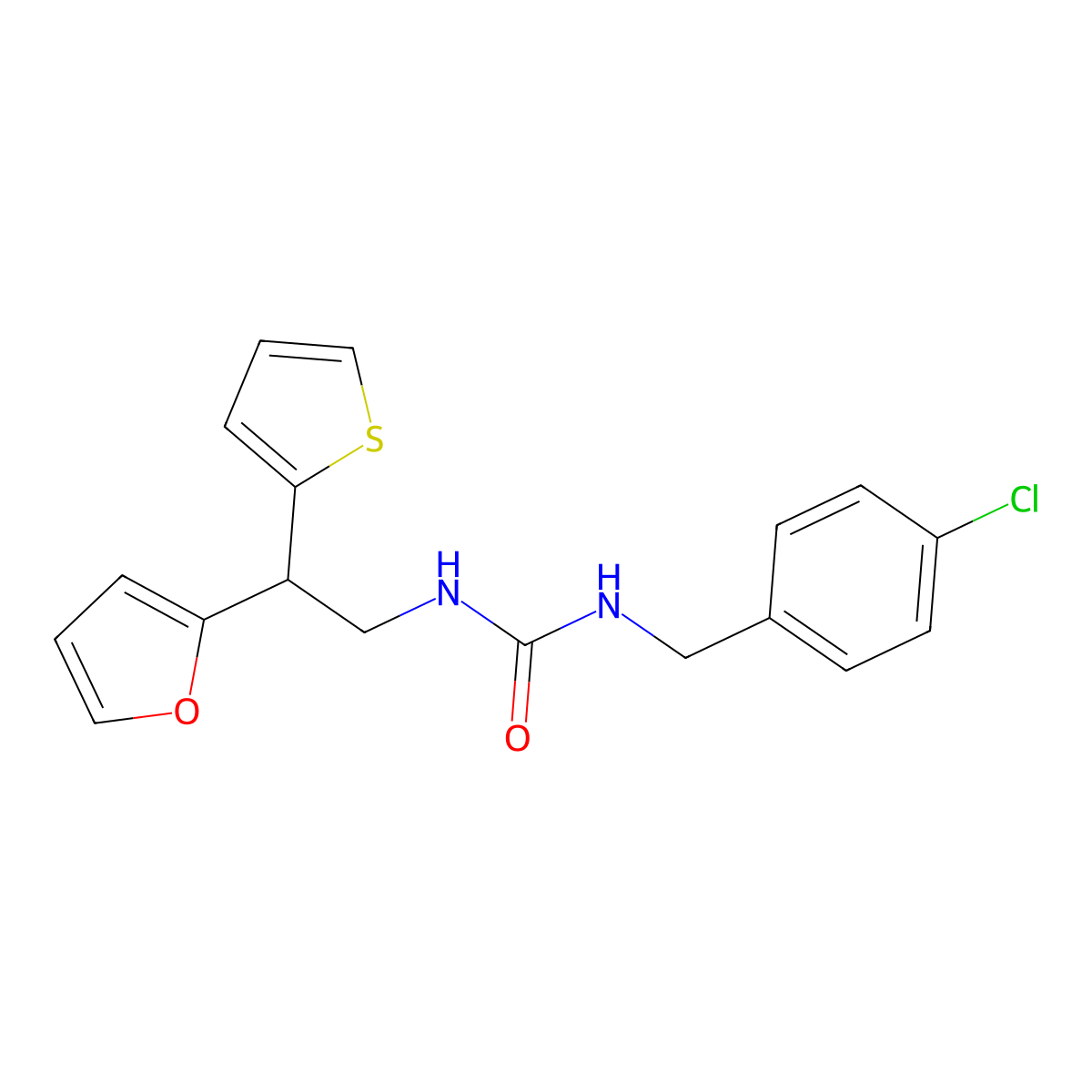 1-[(4-Chlorophenyl)methyl]-3-[2-(furan-2-yl)-2-(thiophen-2-yl)ethyl]urea molecular structure, CAS 2097858-56-3