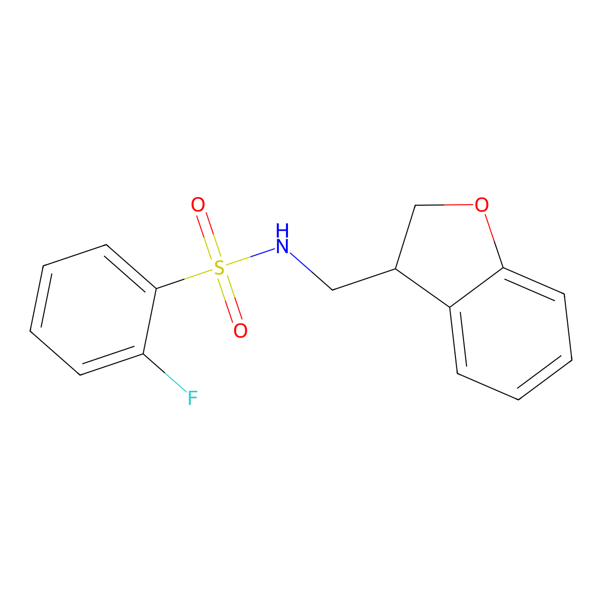 N-[(2,3-dihydro-1-benzofuran-3-yl)methyl]-2-fluorobenzene-1-sulfonamide molecular structure, CAS 2097858-64-3