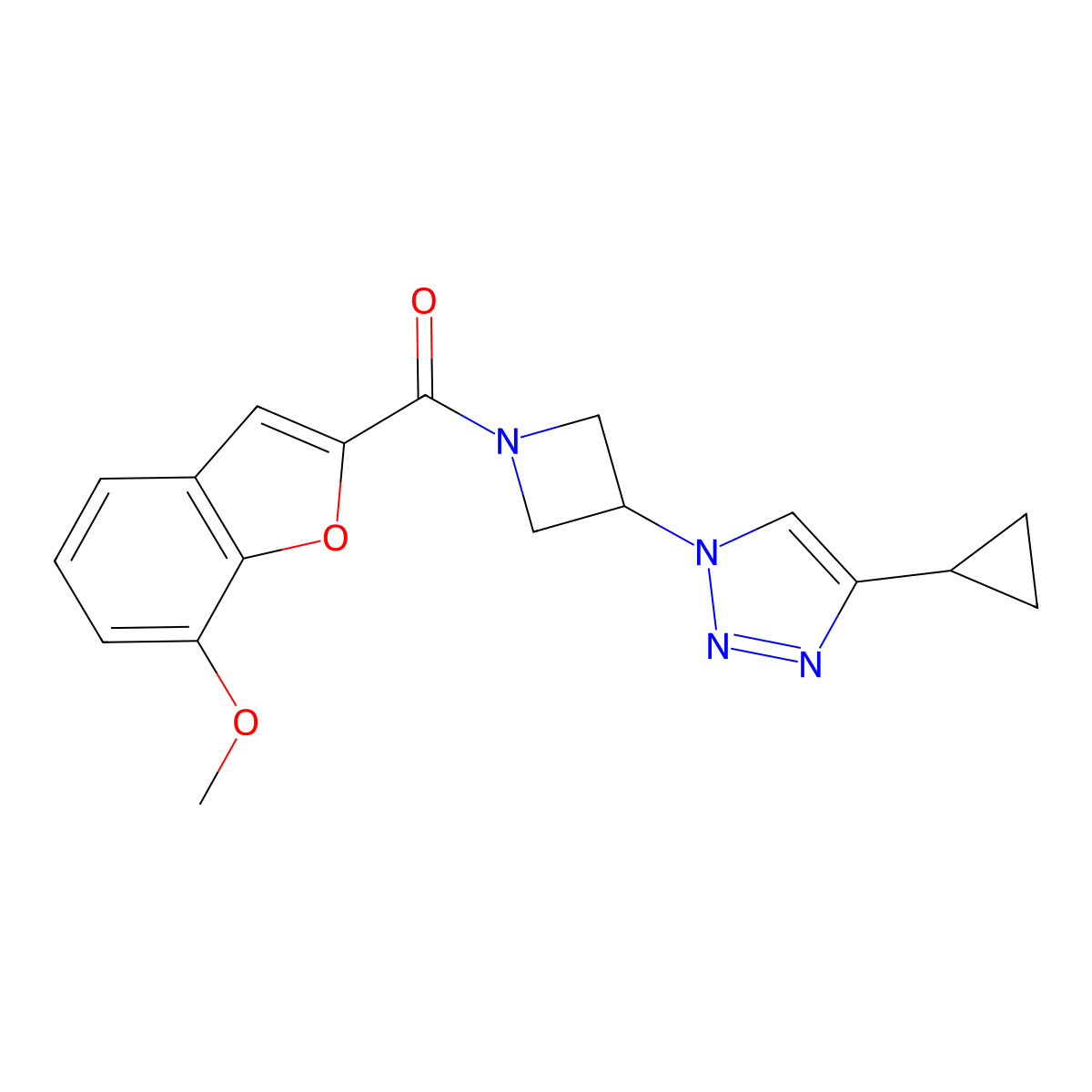 (3-(4-cyclopropyl-1H-1,2,3-triazol-1-yl)azetidin-1-yl)(7-methoxybenzofuran-2-yl)methanone molecular structure, CAS 2097858-66-5
