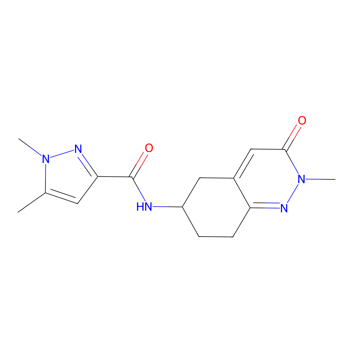 1,5-dimethyl-N-(2-methyl-3-oxo-2,3,5,6,7,8-hexahydrocinnolin-6-yl)-1H-pyrazole-3-carboxamide molecular structure, CAS 2097858-68-7