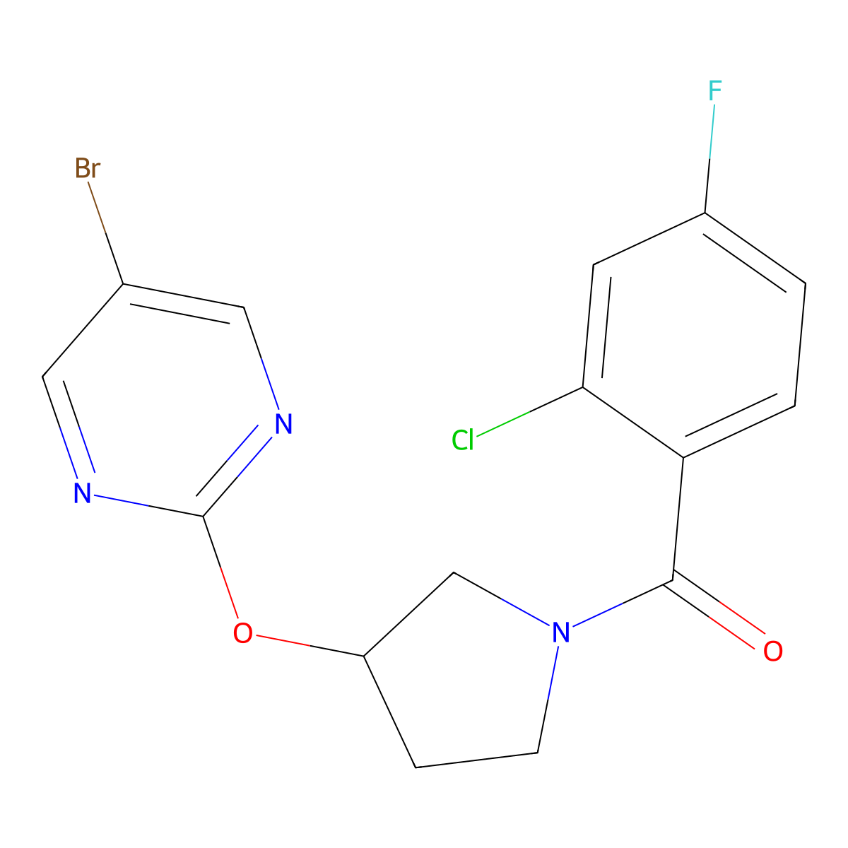 5-Bromo-2-{[1-(2-chloro-4-fluorobenzoyl)pyrrolidin-3-yl]oxy}pyrimidine molecular structure, CAS 2097858-71-2