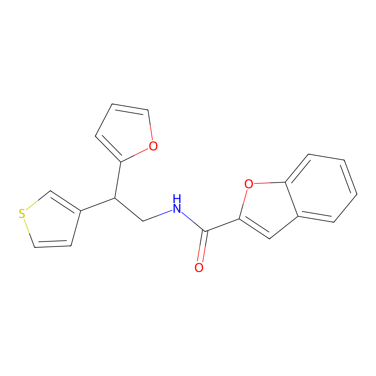 N-[2-(furan-2-yl)-2-(thiophen-3-yl)ethyl]-1-benzofuran-2-carboxamide molecular structure, CAS 2097858-72-3
