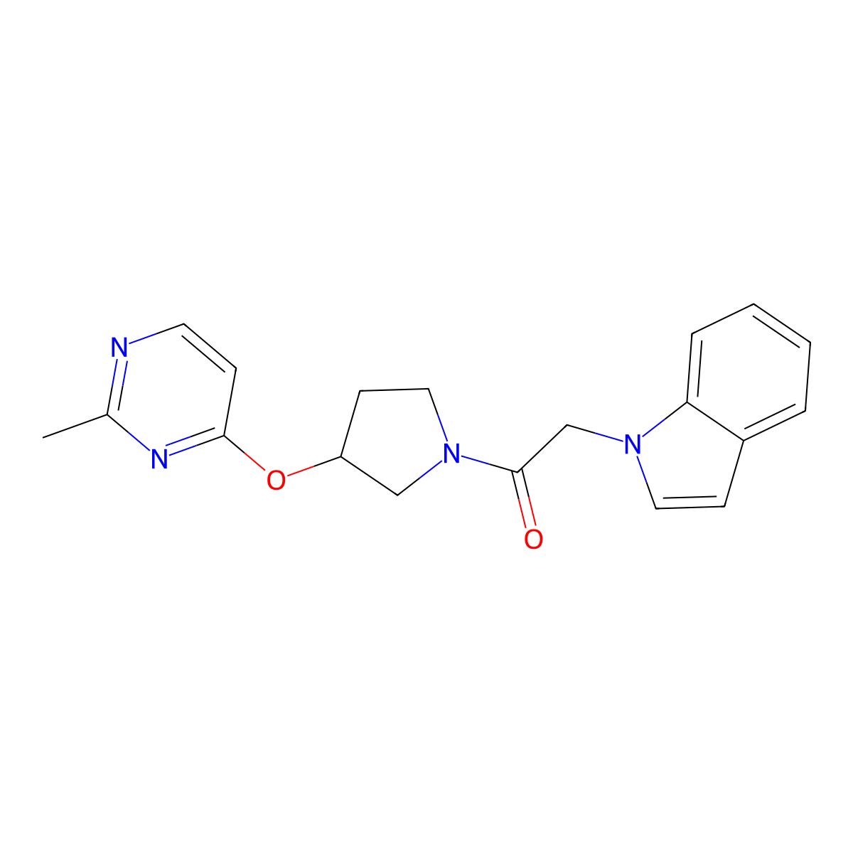 2-(1H-indol-1-yl)-1-{3-[(2-methylpyrimidin-4-yl)oxy]pyrrolidin-1-yl}ethan-1-one molecular structure, CAS 2097858-87-0