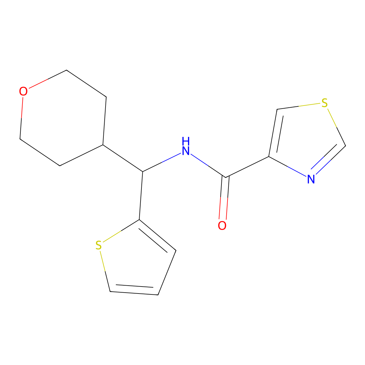 N-[(oxan-4-yl)(thiophen-2-yl)methyl]-1,3-thiazole-4-carboxamide molecular structure, CAS 2097858-92-7