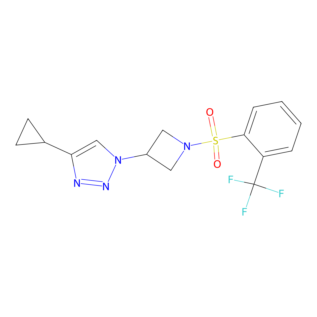 4-cyclopropyl-1-(1-((2-(trifluoromethyl)phenyl)sulfonyl)azetidin-3-yl)-1H-1,2,3-triazole molecular structure, CAS 2097858-93-8