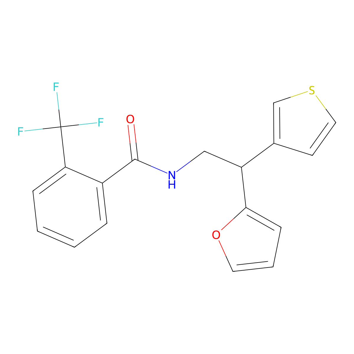 N-[2-(furan-2-yl)-2-(thiophen-3-yl)ethyl]-2-(trifluoromethyl)benzamide molecular structure, CAS 2097858-96-1