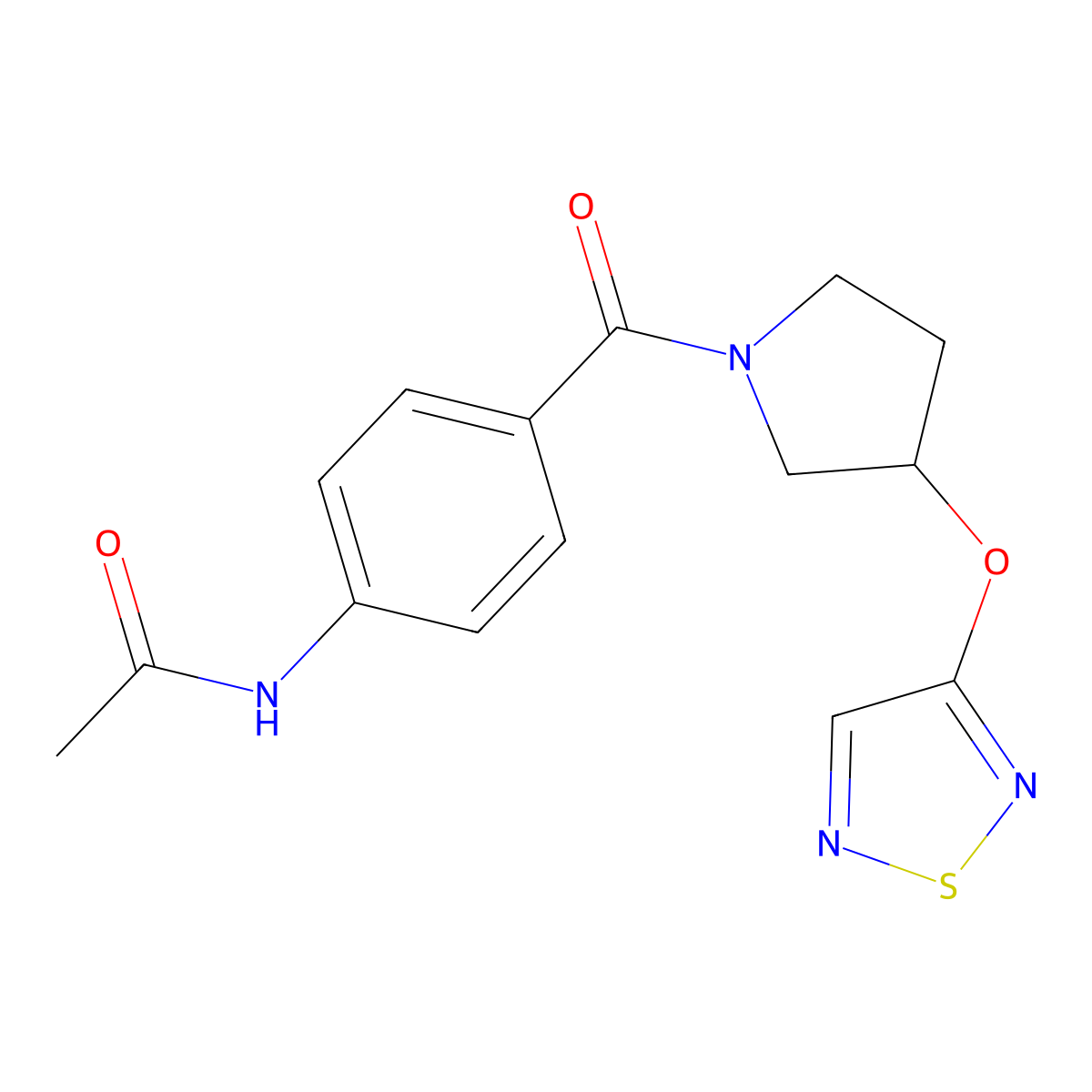 N-{4-[3-(1,2,5-thiadiazol-3-yloxy)pyrrolidine-1-carbonyl]phenyl}acetamide molecular structure, CAS 2097859-03-3