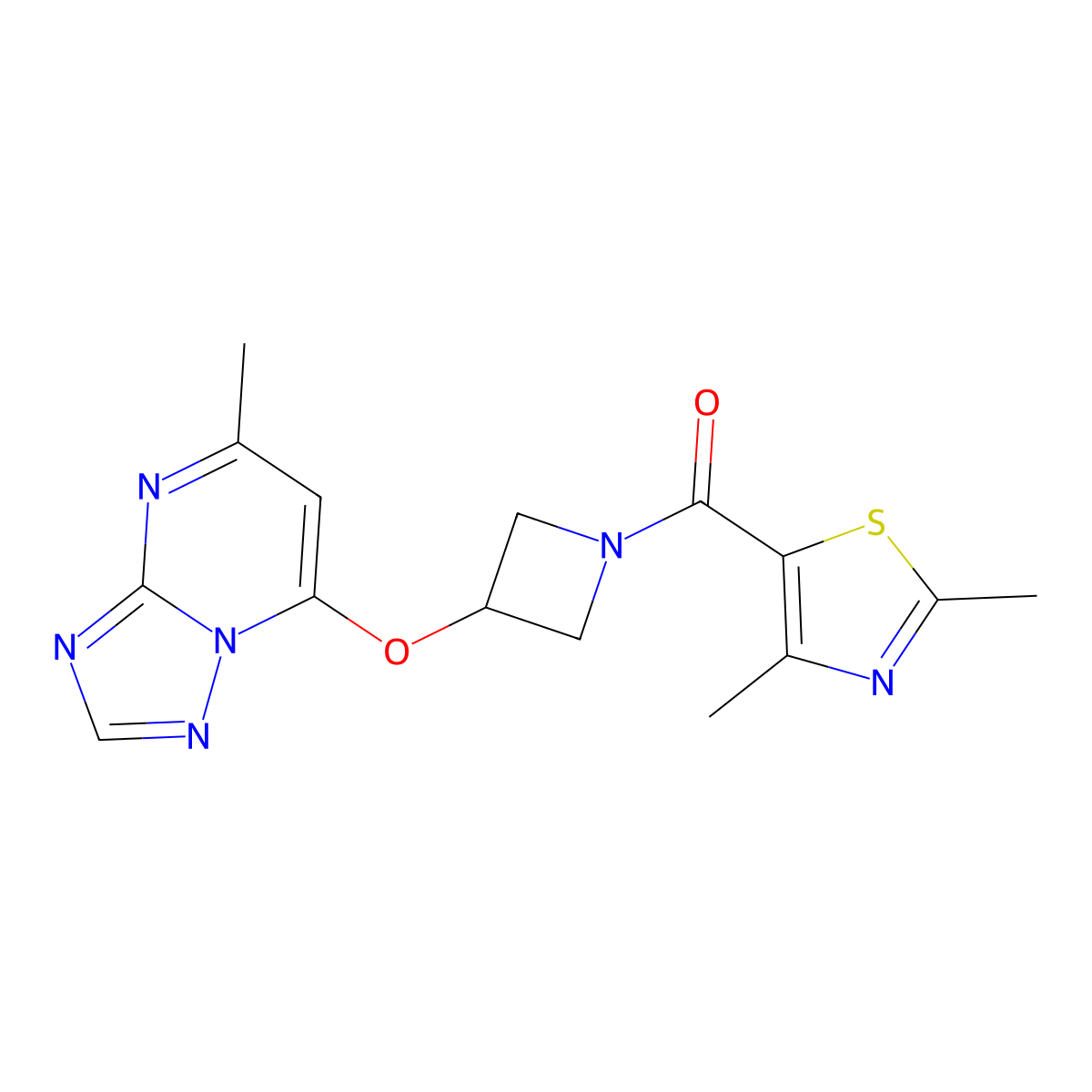 2,4-Dimethyl-5-[3-({5-methyl-[1,2,4]triazolo[1,5-a]pyrimidin-7-yl}oxy)azetidine-1-carbonyl]-1,3-thiazole molecular structure, CAS 2097859-05-5