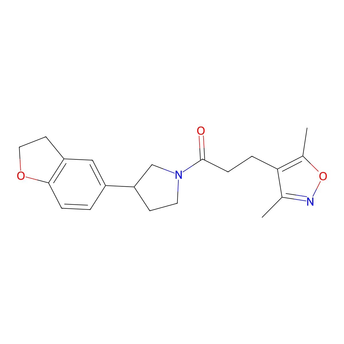 1-[3-(2,3-Dihydro-1-benzofuran-5-yl)pyrrolidin-1-yl]-3-(3,5-dimethyl-1,2-oxazol-4-yl)propan-1-one molecular structure, CAS 2097859-09-9