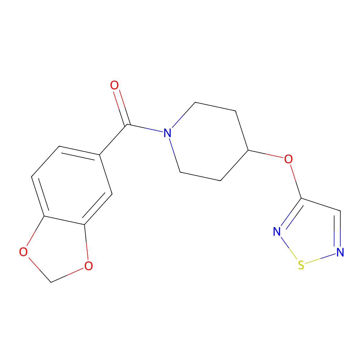 1-(2H-1,3-benzodioxole-5-carbonyl)-4-(1,2,5-thiadiazol-3-yloxy)piperidine molecular structure, CAS 2097859-11-3