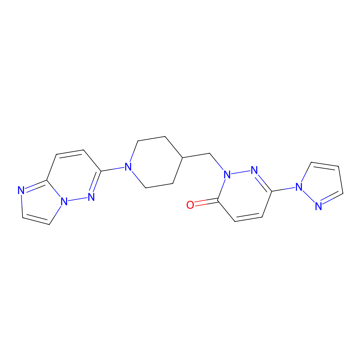 2-[(1-{imidazo[1,2-b]pyridazin-6-yl}piperidin-4-yl)methyl]-6-(1H-pyrazol-1-yl)-2,3-dihydropyridazin-3-one molecular structure, CAS 2097859-13-5