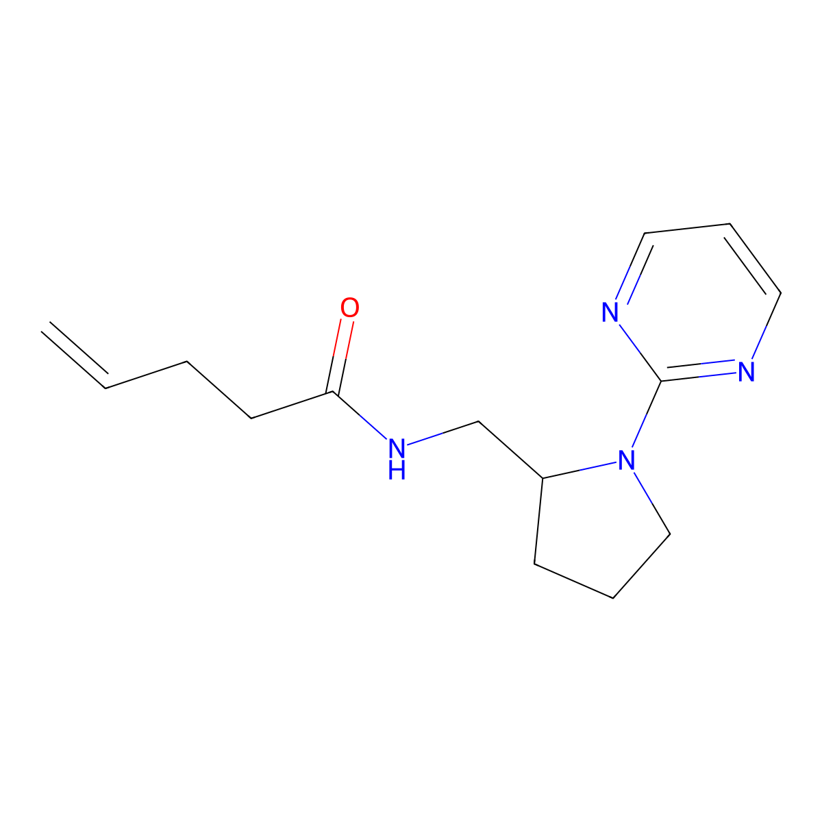 N-{[1-(pyrimidin-2-yl)pyrrolidin-2-yl]methyl}pent-4-enamide molecular structure, CAS 2097859-15-7