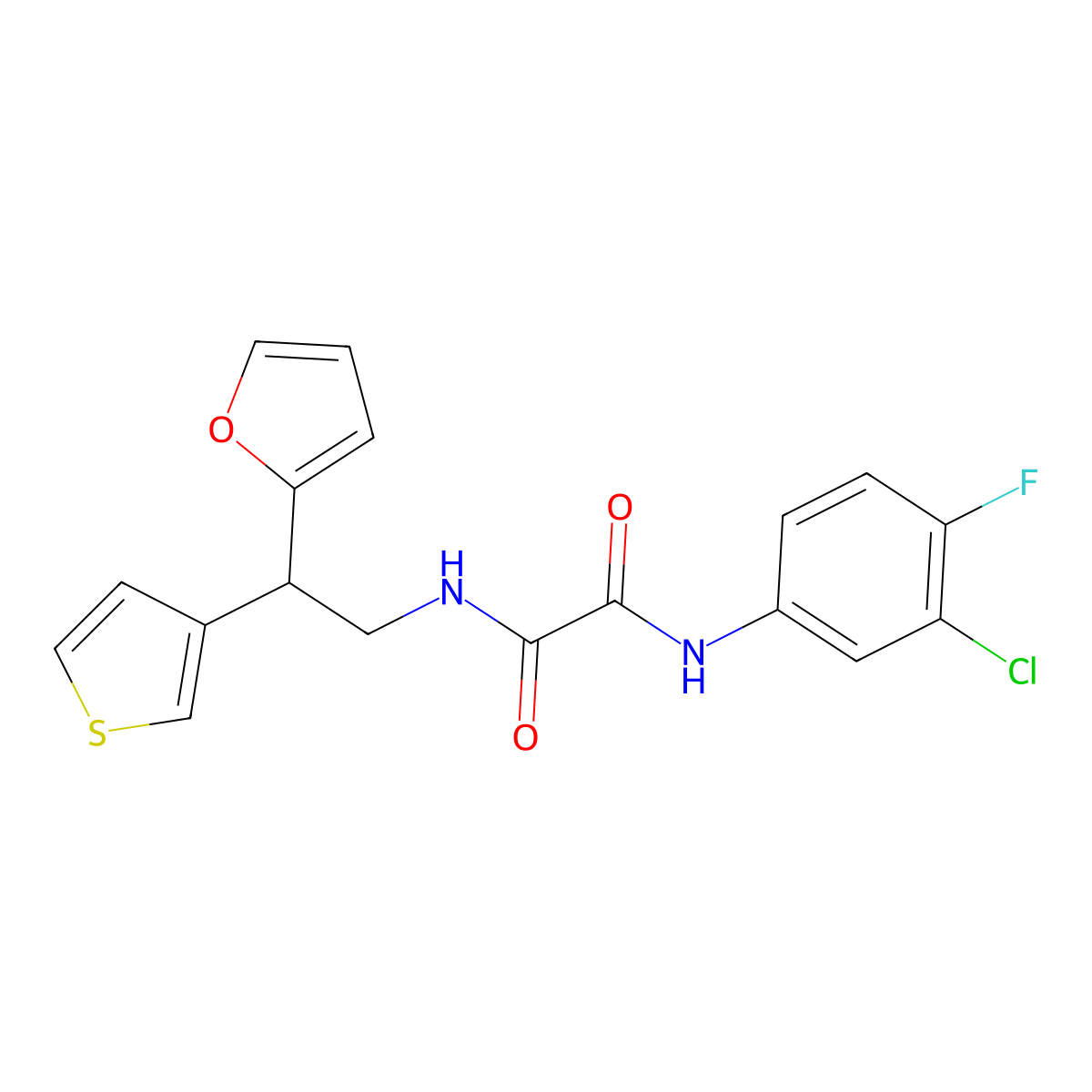 N'-(3-chloro-4-fluorophenyl)-N-[2-(furan-2-yl)-2-(thiophen-3-yl)ethyl]ethanediamide molecular structure, CAS 2097859-17-9