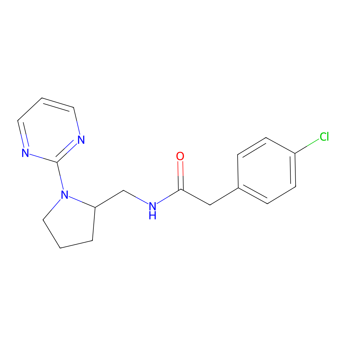 2-(4-chlorophenyl)-N-{[1-(pyrimidin-2-yl)pyrrolidin-2-yl]methyl}acetamide molecular structure, CAS 2097859-32-8
