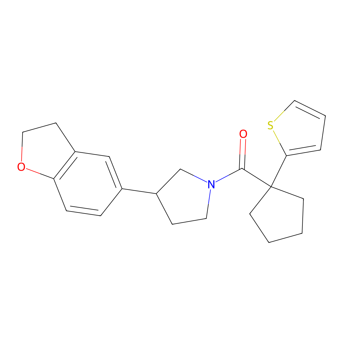 3-(2,3-Dihydro-1-benzofuran-5-yl)-1-[1-(thiophen-2-yl)cyclopentanecarbonyl]pyrrolidine molecular structure, CAS 2097859-36-2