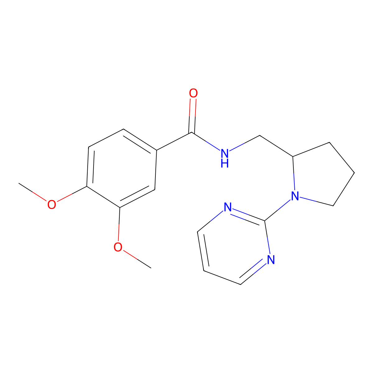 3,4-dimethoxy-N-{[1-(pyrimidin-2-yl)pyrrolidin-2-yl]methyl}benzamide molecular structure, CAS 2097859-38-4