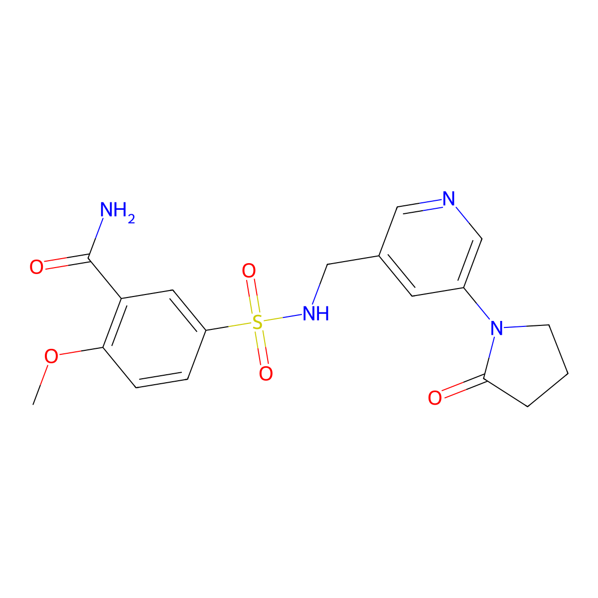 2-Methoxy-5-({[5-(2-oxopyrrolidin-1-yl)pyridin-3-yl]methyl}sulfamoyl)benzamide molecular structure, CAS 2097859-42-0