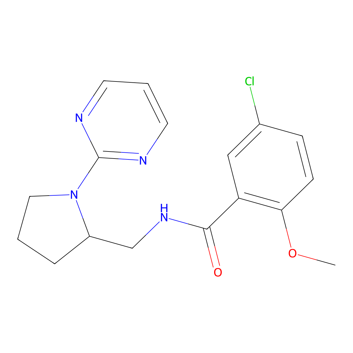 5-chloro-2-methoxy-N-{[1-(pyrimidin-2-yl)pyrrolidin-2-yl]methyl}benzamide molecular structure, CAS 2097859-43-1