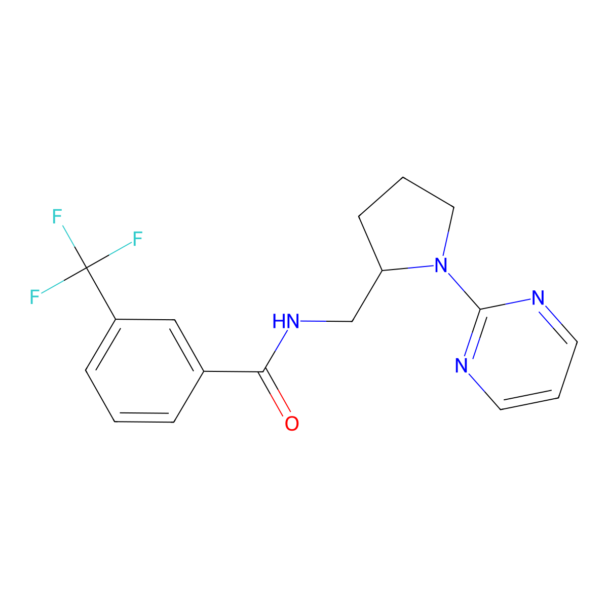 N-{[1-(pyrimidin-2-yl)pyrrolidin-2-yl]methyl}-3-(trifluoromethyl)benzamide molecular structure, CAS 2097859-49-7