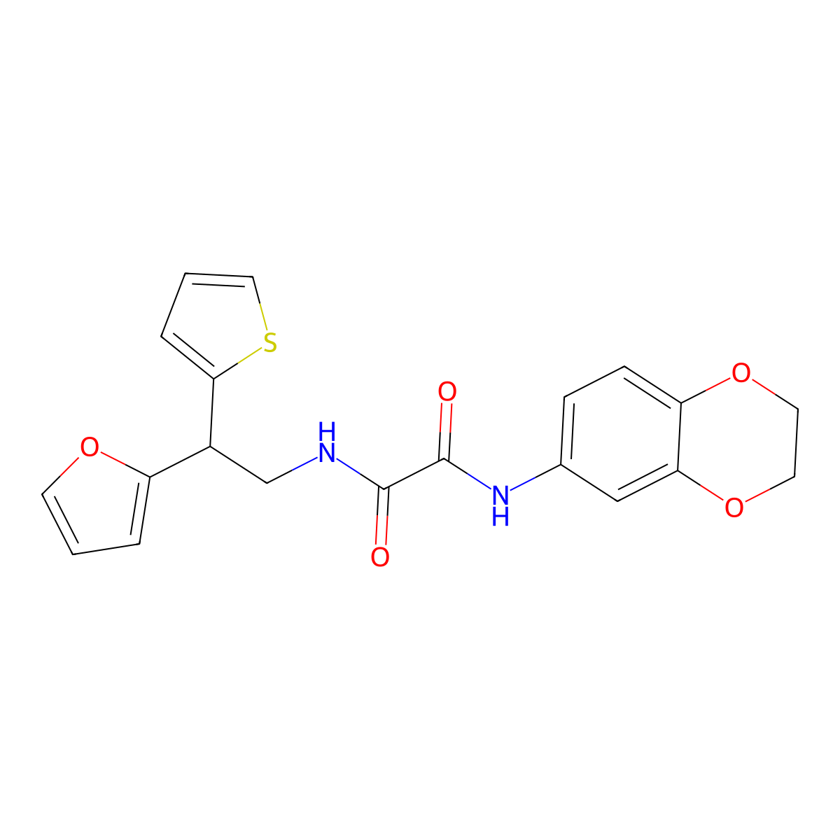 N'-(2,3-dihydro-1,4-benzodioxin-6-yl)-N-[2-(furan-2-yl)-2-(thiophen-2-yl)ethyl]ethanediamide molecular structure, CAS 2097859-53-3