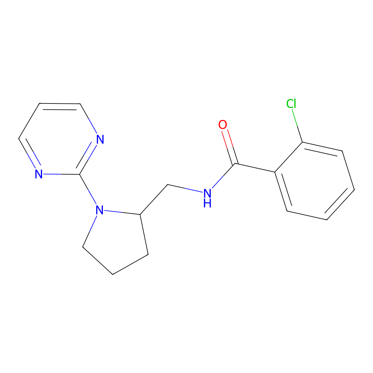 2-chloro-N-{[1-(pyrimidin-2-yl)pyrrolidin-2-yl]methyl}benzamide molecular structure, CAS 2097859-62-4